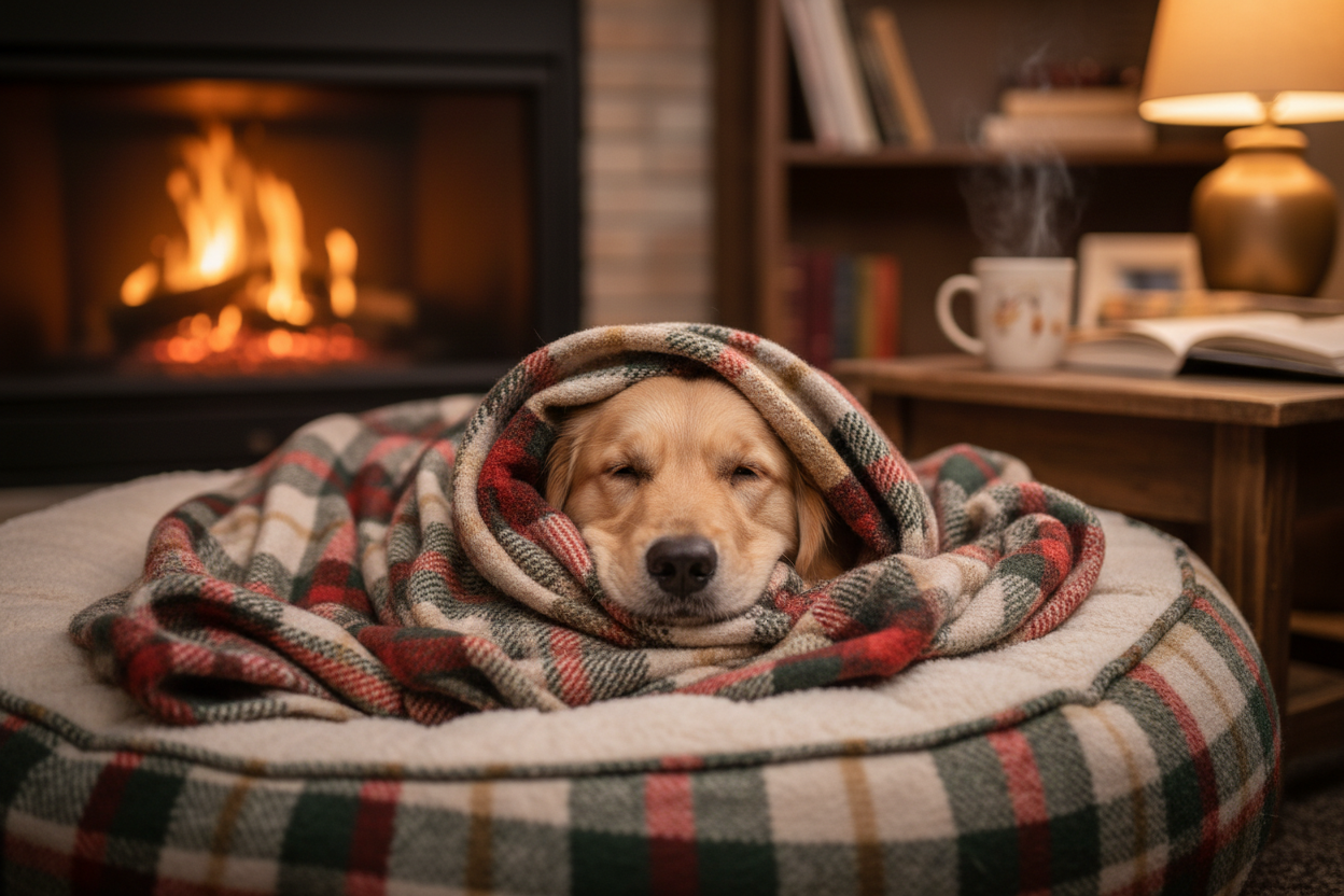 dog wrap in warm flannel blanket